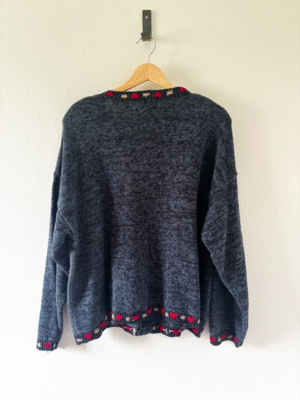 Vintage-Inspired Navy Heart Patchwork Cardigan Sweater